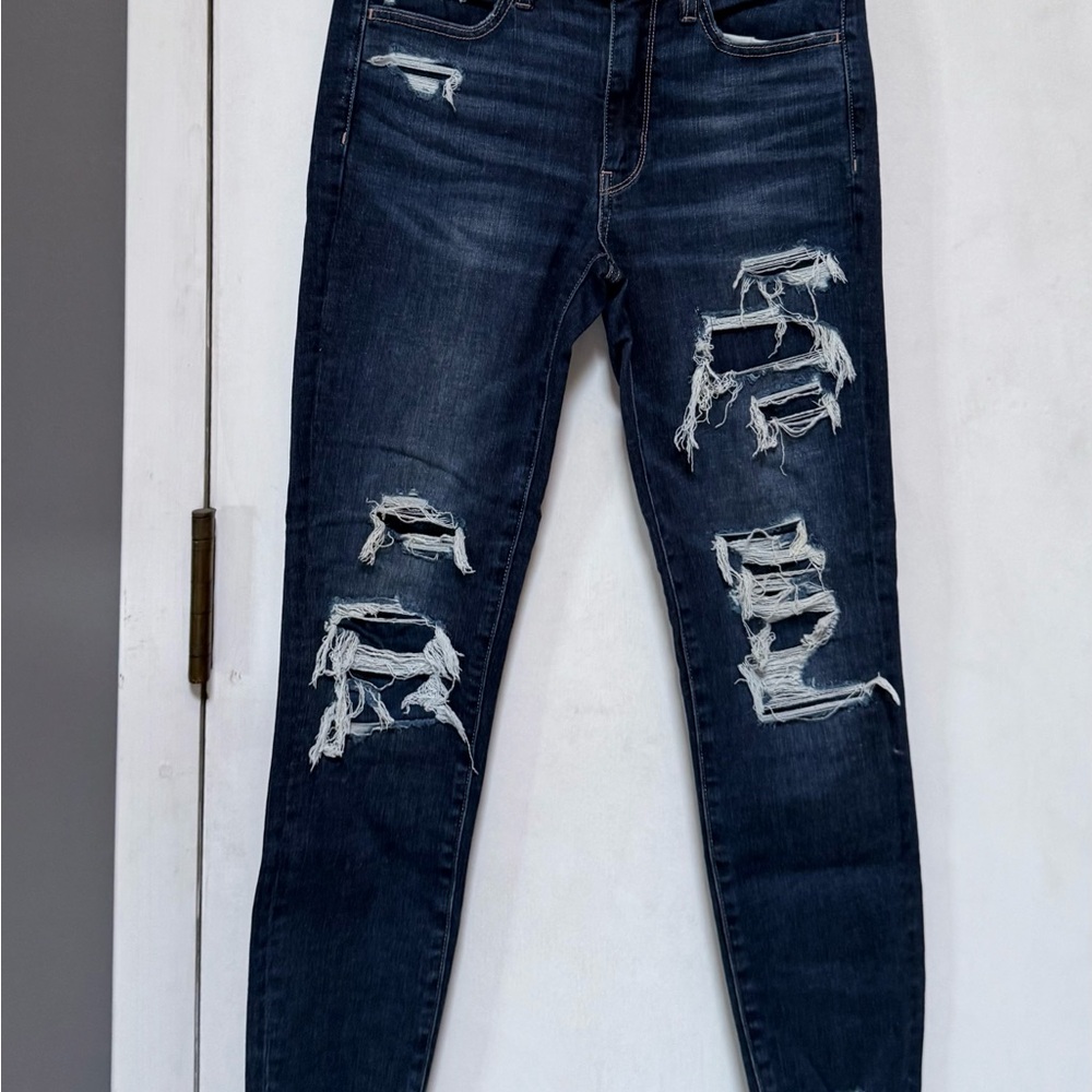 American Eagle Outfitters Blue Jeggings with Distressed Detailing